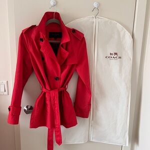 Chic Coach Salmon Red Short Trench Coat